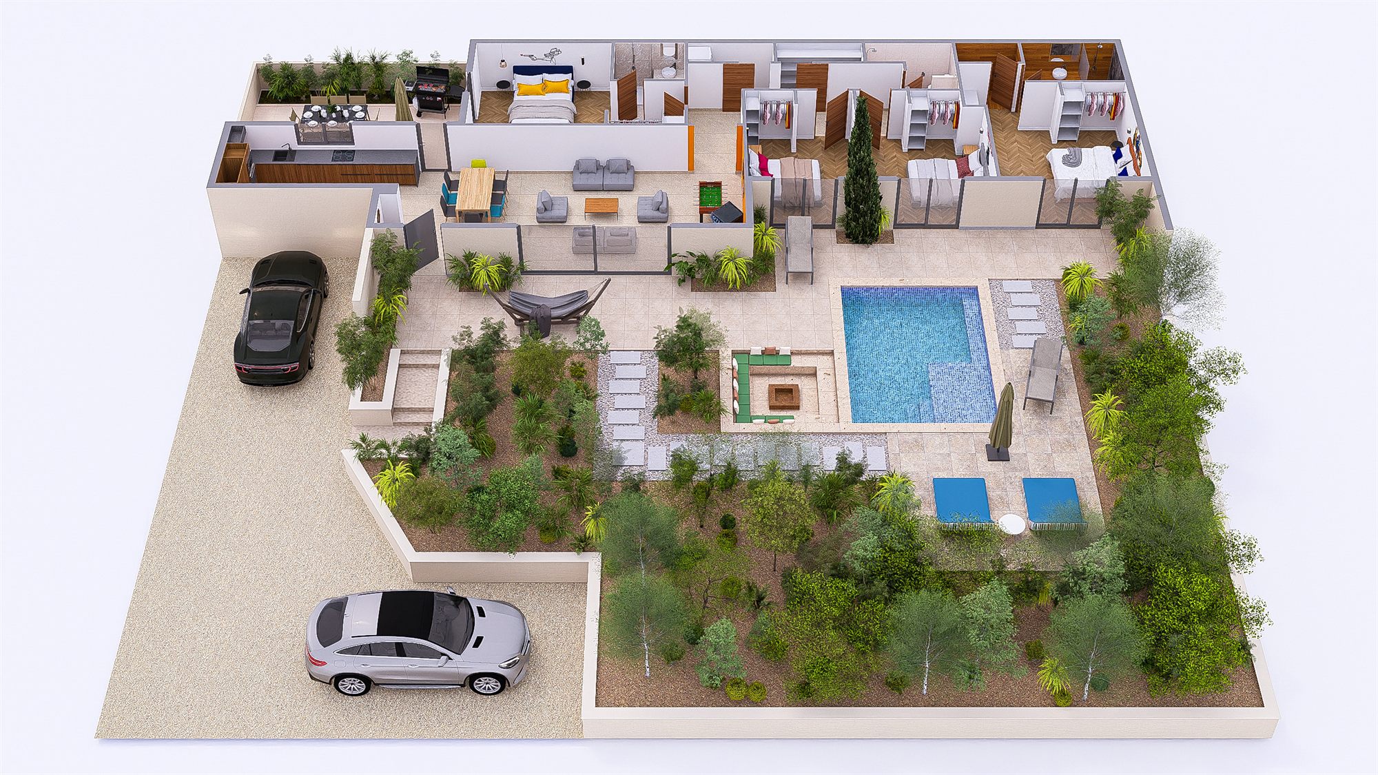 Plan 3D de la Villa Nirvana — vue d'ensemble