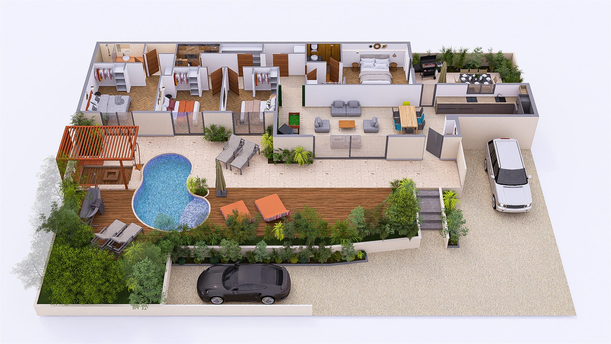 Plan 3D de la Villa Oasis de Satteva — vue d'ensemble