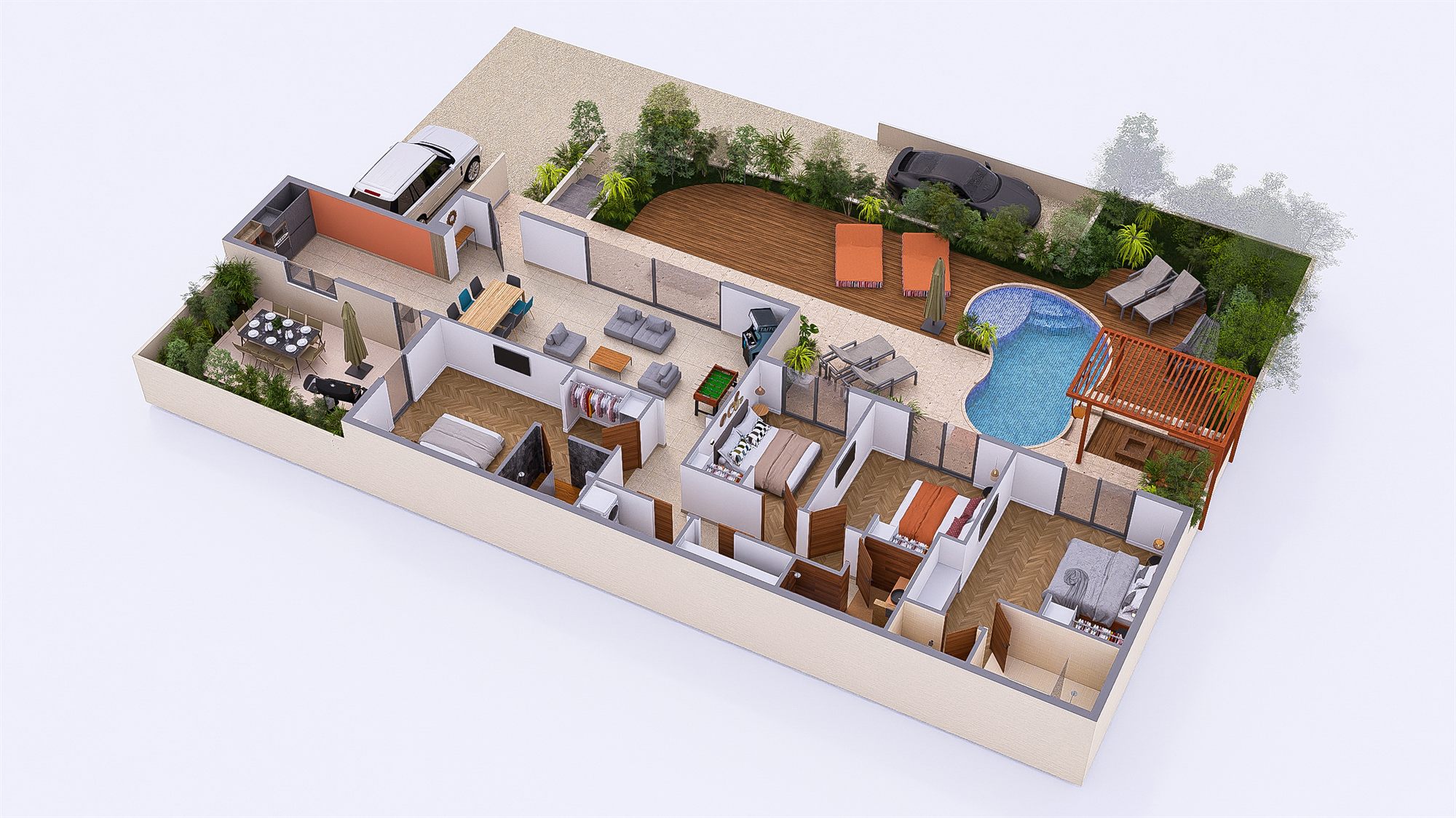Plan 3D de la villa Oasis de Satteva